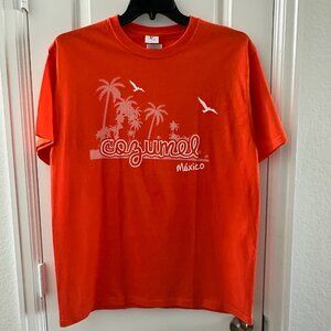Cozumel México Yazbek Heavyweight Orange T-Shirt Mens Size L 100% Cotton Palm Tr